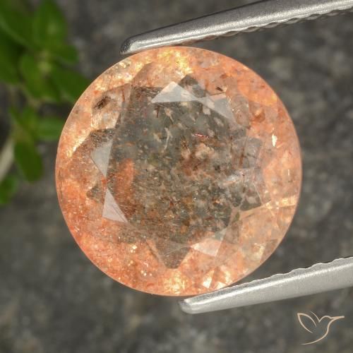 3.19ct 자연스러운 라이트 오렌지 썬스톤, 둥근, 투명한