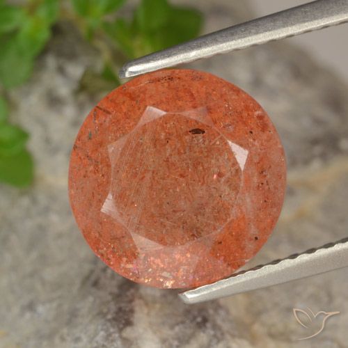 3.81ct 자연스러운 미디엄 오렌지 썬스톤, 둥근, 투명한