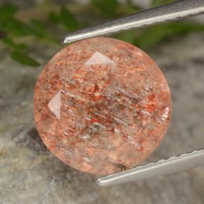 4.25캐럿 천연 붉은 오렌지 썬스톤, 라운드 컷, 투명한