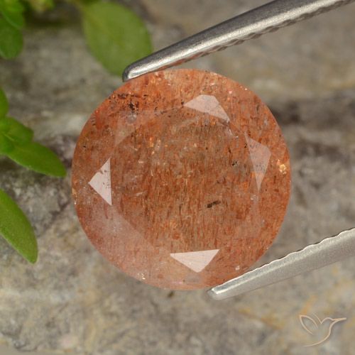 3.20ct 자연스러운 미디엄 오렌지 썬스톤, 둥근, 투명한
