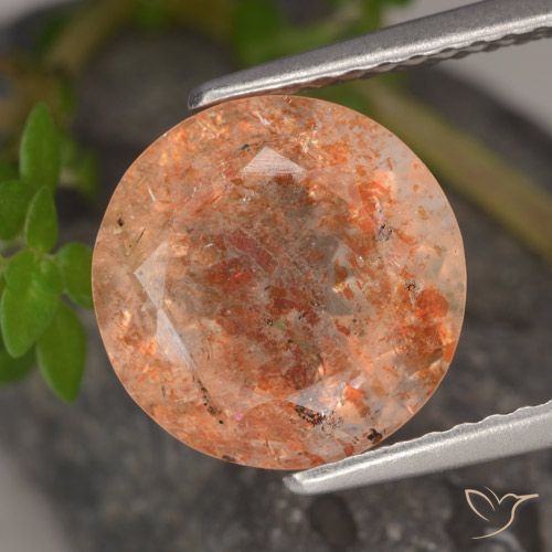 3.72ct 자연스러운 미디엄 라이트 오렌지 썬스톤, 둥근, 투명한