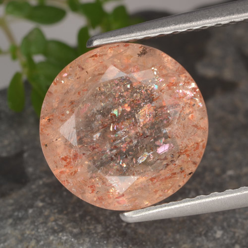 3.06캐럿 천연 라이트 오렌지 썬스톤, 라운드 컷, 투명한