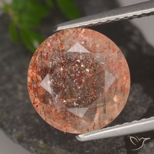 3.97ct 자연스러운 붉은 오렌지 썬스톤, 둥근, 투명한