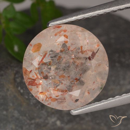 3.38ct 자연스러운 피치 오렌지 썬스톤, 둥근, 투명한