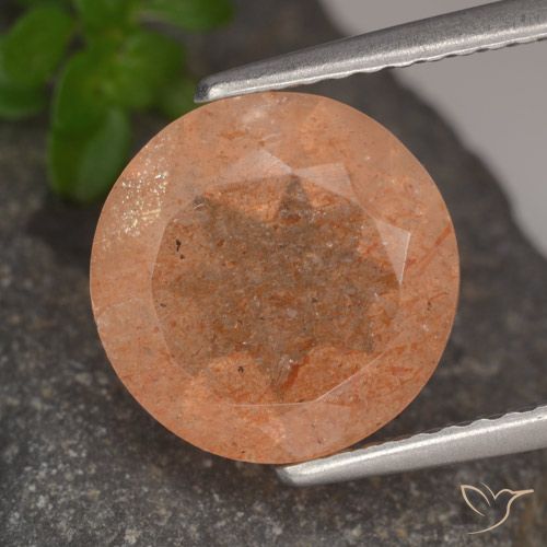 3.41ct 자연스러운 라이트 오렌지 썬스톤, 둥근, 투명한