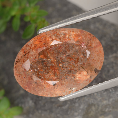 5.87캐럿 천연 미디엄 라이트 오렌지 선스톤, 타원형 컷, 14×10.1 mm, 투명한