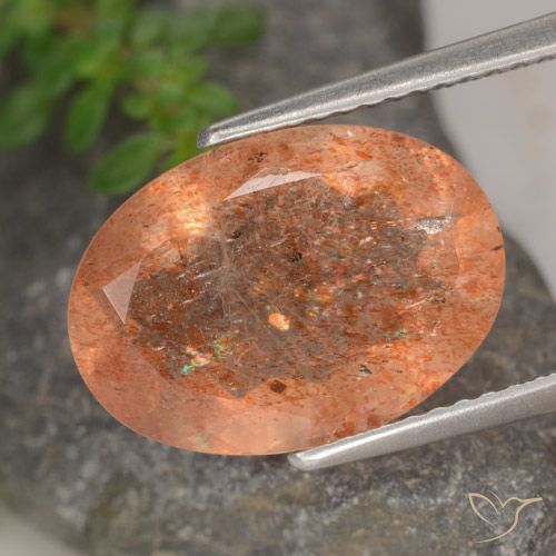 4.88ct 자연스러운 붉은 오렌지 썬스톤, 타원형, 투명한