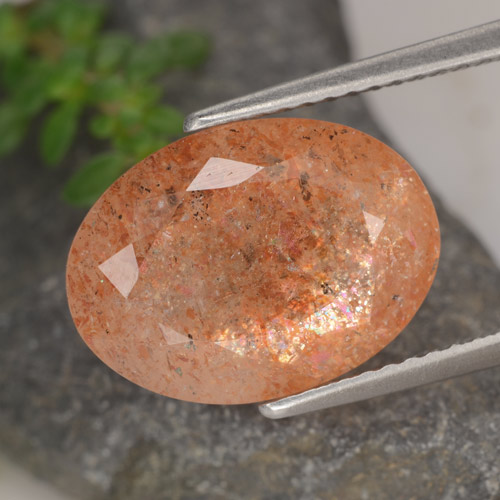 6.17캐럿 천연 붉은빛 오렌지 선스톤, 타원형 컷, 13.9×10.2 mm, 투명한