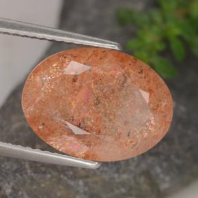 6.17캐럿 천연 붉은빛 오렌지 선스톤, 타원형 컷, 13.9×10.2 mm, 투명한