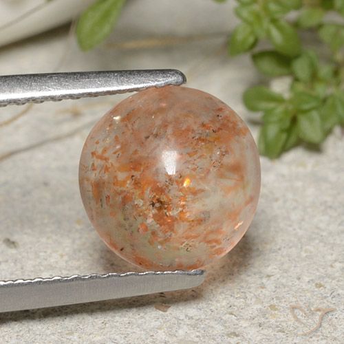 1.91ct 자연스러운 라이트 타이거 오렌지 썬스톤, 둥근, 투명한