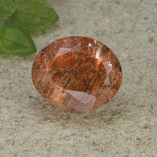 4.33ct 자연스러운 미디엄 오렌지 썬스톤, 타원형, 투명한