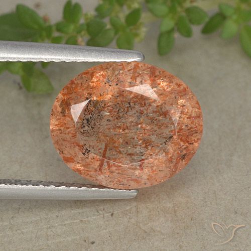 4.87ct 자연스러운 미디엄 라이트 오렌지 썬스톤, 타원형, 투명한