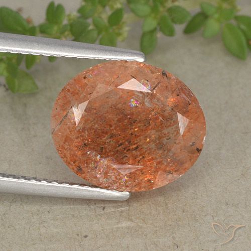 4.32ct 자연스러운 미디엄 오렌지 썬스톤, 타원형, 투명한