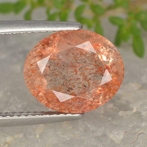 4.73ct 자연스러운 미디엄 라이트 오렌지 썬스톤, 타원형, 투명한