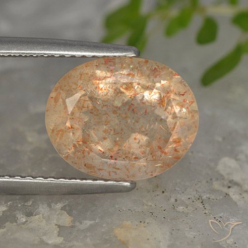 5.02ct 자연스러운 라이트 오렌지 썬스톤, 타원형, 투명한