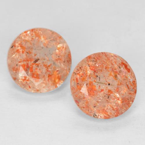 1.46캐럿 천연 붉은빛 오렌지 선스톤 보석, 라운드 컷, 6.05 mm, 투명한