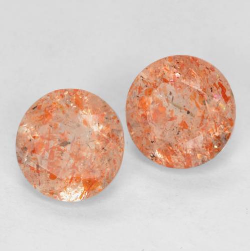 1.46캐럿 천연 붉은빛 오렌지 선스톤 보석, 라운드 컷, 6.05 mm, 투명한
