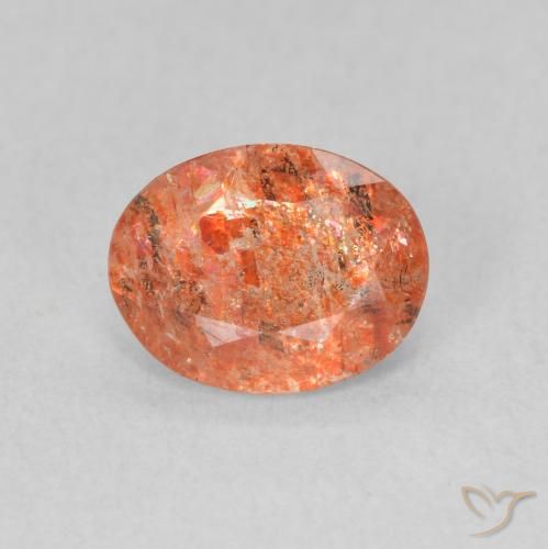 1.03ct 자연스러운 붉은 오렌지 썬스톤, 타원형, 투명한