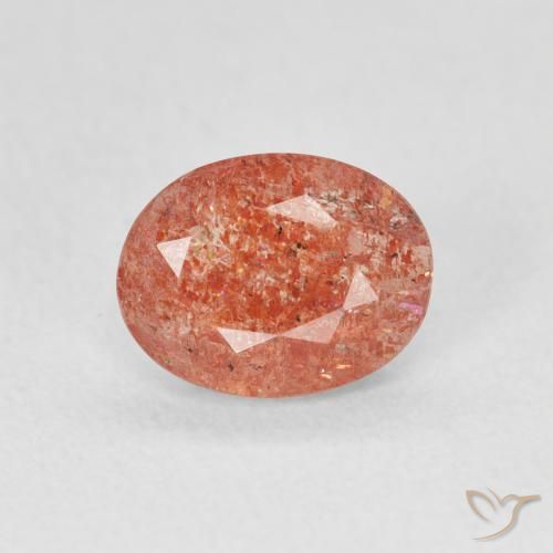 0.91ct 자연스러운 붉은 오렌지 썬스톤, 타원형, 투명한