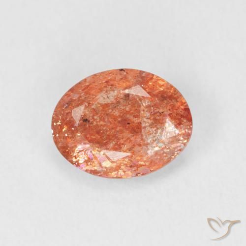 0.98ct 자연스러운 붉은 오렌지 썬스톤, 타원형, 투명한