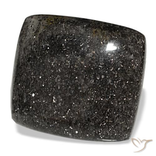 38.66캐럿 천연 검정색 선스톤, 쿠션 컷, 24.2×22.2 mm, 투명한