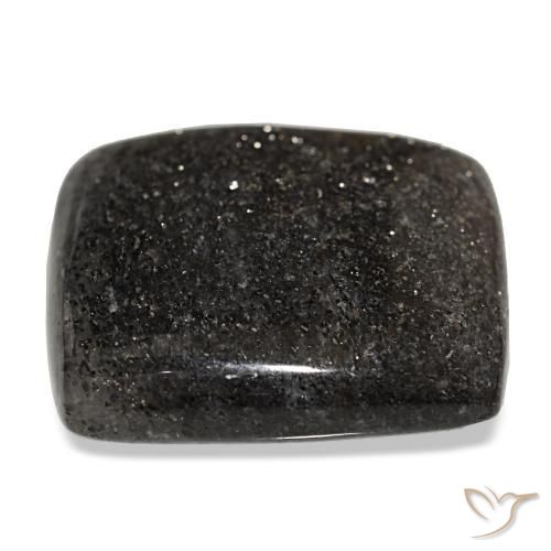 38.66캐럿 천연 검정색 선스톤, 쿠션 컷, 24.2×22.2 mm, 투명한