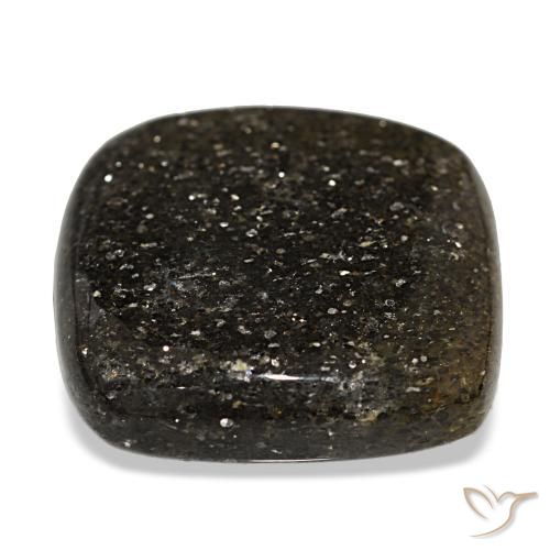 31.17캐럿 천연 검정색 선스톤, 쿠션 컷, 22.5×21.5 mm, 투명한