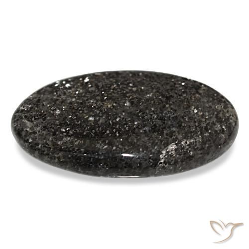 25.54캐럿 천연 검정색 선스톤, 타원형 컷, 30.1×19.3 mm, 투명한
