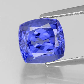 3.13캐럿 천연 바이올렛 블루 탄자나이트, 쿠션 컷, 7.9×7.7 mm, VVS