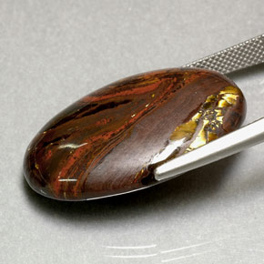 35.49캐럿 천연 멀티컬러 Tiger's Eye Matrix, 타원형 컷, 29×18.6 mm, 불투명체