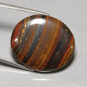 53.09캐럿 천연 멀티컬러 Tiger's Eye Matrix, 타원형 컷, 31×26.7 mm, 불투명체