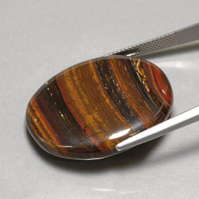 53.09캐럿 천연 멀티컬러 Tiger's Eye Matrix, 타원형 컷, 31×26.7 mm, 불투명체