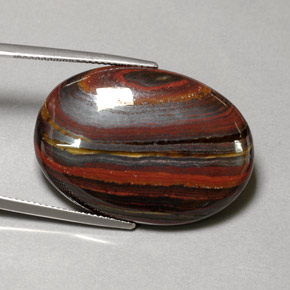 45.58캐럿 천연 멀티컬러 Tiger's Eye Matrix, 타원형 컷, 30.9×21.6 mm, 불투명체