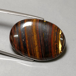 43.53캐럿 천연 멀티컬러 Tiger's Eye Matrix, 타원형 컷, 31×22.3 mm, 불투명체