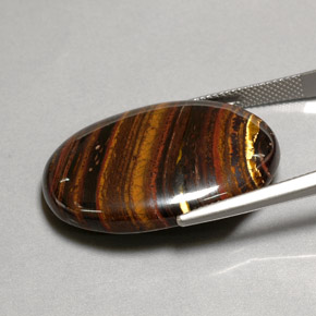 43.53캐럿 천연 멀티컬러 Tiger's Eye Matrix, 타원형 컷, 31×22.3 mm, 불투명체
