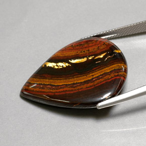 37.44캐럿 천연 멀티컬러 Tiger's Eye Matrix, 배 모양, 31×26.9 mm, 불투명체