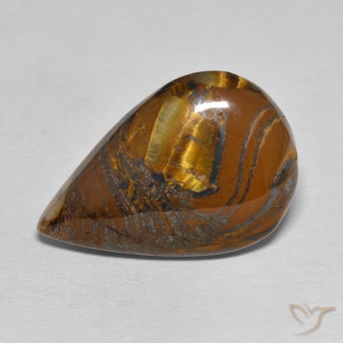 28.22ct 자연스러운 미디엄 브라운 호랑이 눈 매트릭스, 배 모양, 불투명체
