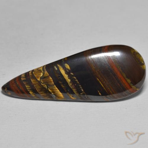 25.73ct 자연스러운 다색 호랑이 눈 매트릭스, 배 모양, 불투명체