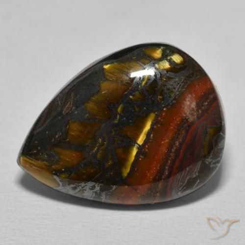 13.12ct 자연스러운 멀티컬러 브라운 호랑이 눈 매트릭스, 배 모양, 불투명체