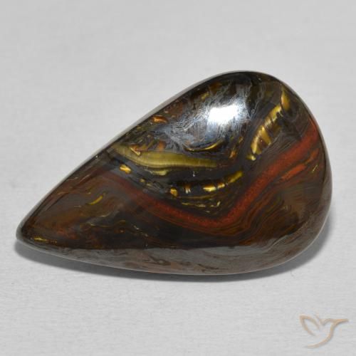 24.76ct 자연스러운 다색 호랑이 눈 매트릭스, 배 모양, 불투명체