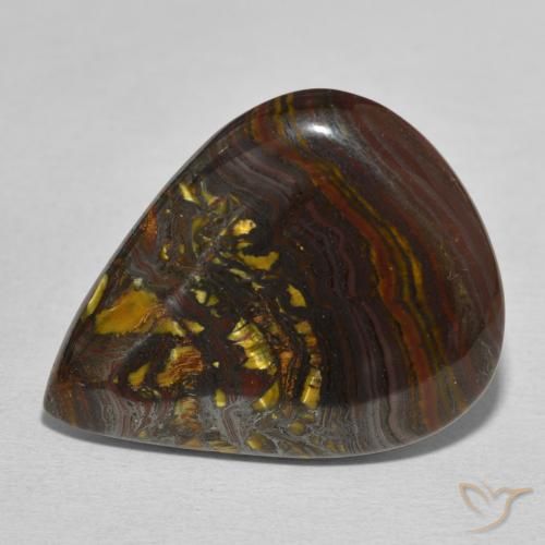 27.44ct 자연스러운 다색 호랑이 눈 매트릭스, 배 모양, 불투명체