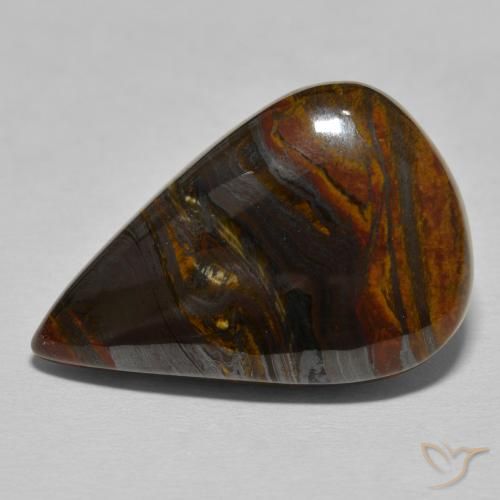 27.95ct 자연스러운 Medium Dark-Brown 호랑이 눈 매트릭스, 배 모양, 불투명체