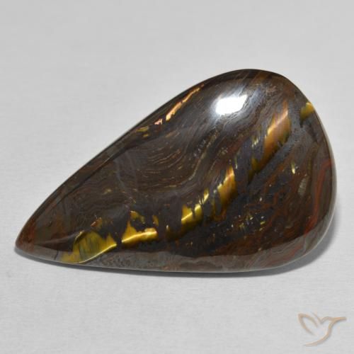 38.25ct 자연스러운 다색 호랑이 눈 매트릭스, 배 모양, 불투명체