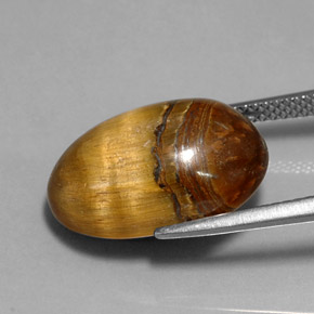 12.90캐럿 천연 골드 브라운 Tiger's Eye, 타원형 컷, 17.8×11.8 mm, 불투명체