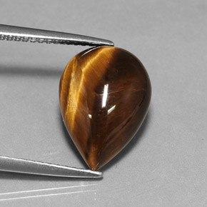 5.02캐럿 천연 골드 브라운 Tiger's Eye, 배 모양, 14×10.1 mm, 불투명체