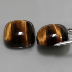 캐럿 천연 골드 브라운 Tiger's Eye 보석, 쿠션 컷, 15.2×15.1 mm, 불투명체