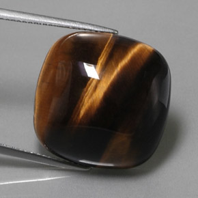28.03캐럿 천연 골드 브라운 Tiger's Eye, 쿠션 컷, 19.9×19.9 mm, 불투명체