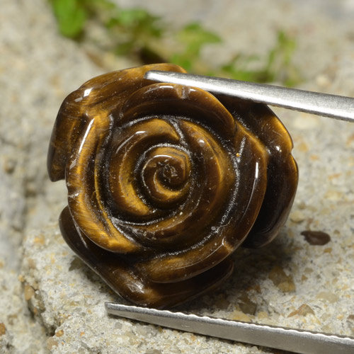 10.98캐럿 천연 미디엄 브라운 호랑이의 눈, 플라워 컷, 불투명체