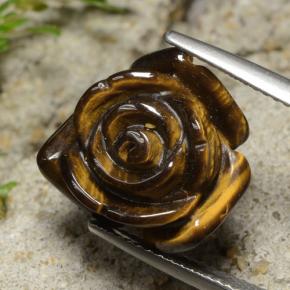 12.02캐럿 천연 골드 브라운 Tiger's Eye, 플라워 컷, 15.3×15.2 mm, 불투명체