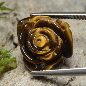 13.26캐럿 천연 골드 브라운 Tiger's Eye, 플라워 컷, 16.5×16.1 mm, 불투명체